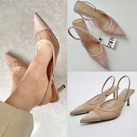 Zara Shoes - Zara NWT Mesh net detail pointed toe sling back heels size 40